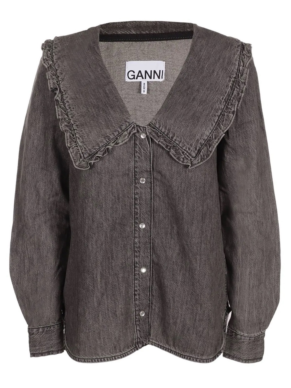 GANNI deep view oversize Peter Pan collar button-down shirt sharkskin size 36